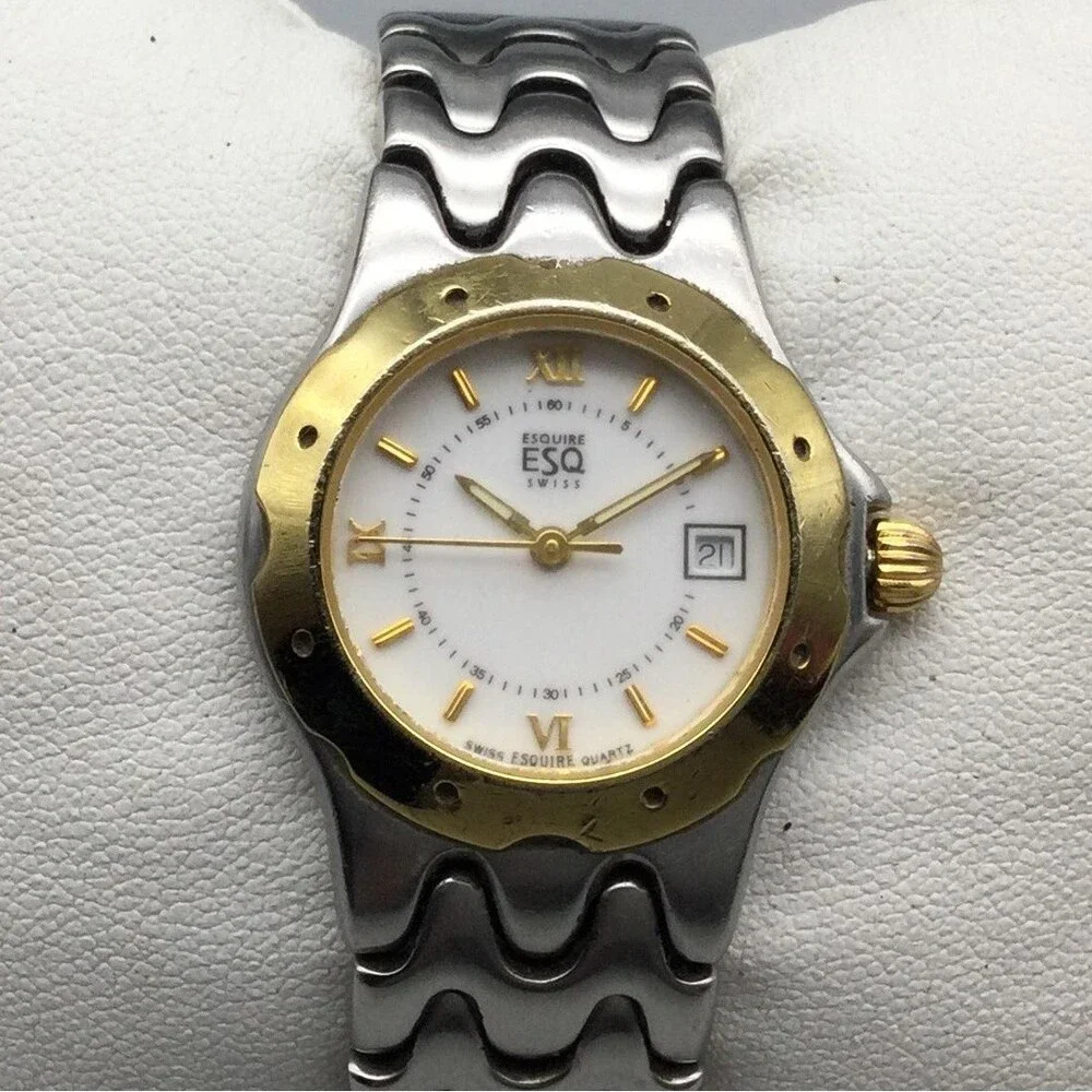 ESQ Freedom Womens Watch 25mm Two Tone Bracelet Date Stainless New Battery 5.5